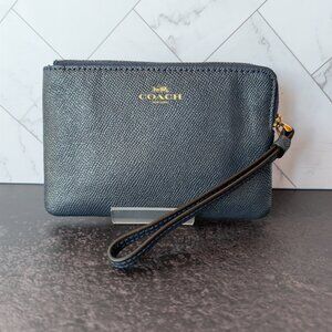 Coach Navy Blue Crossgrain Leather Corner Zip Wristlet F58032